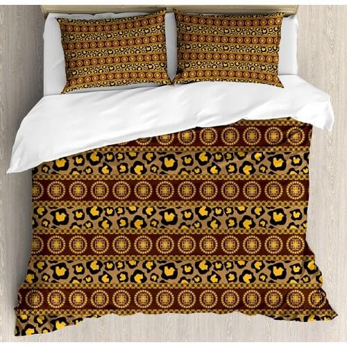 African Duvet Cover Set Traditional Ornament Striped Pattern Leopard Skin Artwork Decorative 3 Piece Bedding Set with 2 Pillow