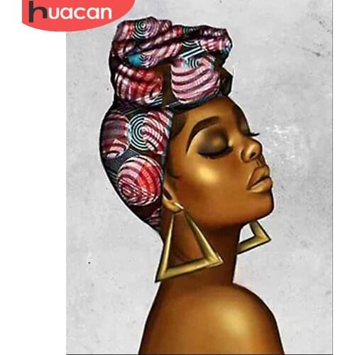 HUACAN Diamond Painting African Full Square/Round Wall Sticker Embroidery Mosaic Woman Handmade Gift