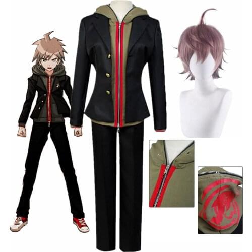 Anime Danganronpa Naegi Makoto Uniform Wig Hoodie Cosplay Costume