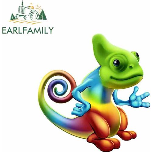 EARLFAMILY 13cm x 12.4cm for Chameleon Camelion Rainbow Car Stickers Vinyl Trunk RV VAN 3D JDM Car Accessories Graphics Comic