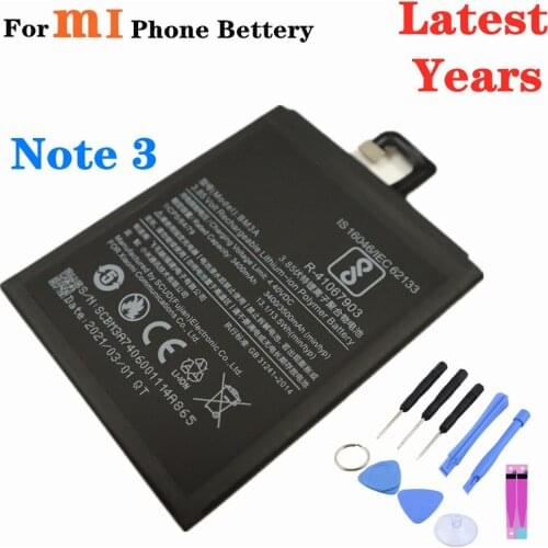 BM3A Replacement Battery For Xiaomi Mi Note3 Note 3 Genuine Phone Bateria 3400mAh High Quality Batterie + Tools