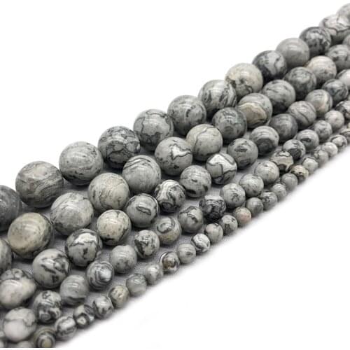 Natural Stone Map Jaspers Round Beads 15" Strand 4 6 8 10 12MM Pick Size For Jewelry Making