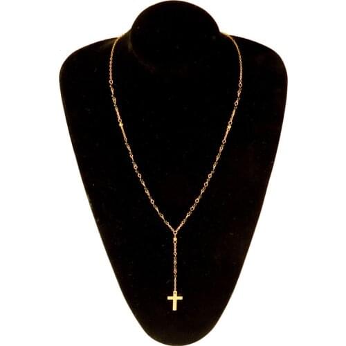 78MM 2021 Summer New Crystal Beaded Cross Necklace Women Temperament Charm Golden Rosary Pendant Necklace Cheap Jewelry Gift