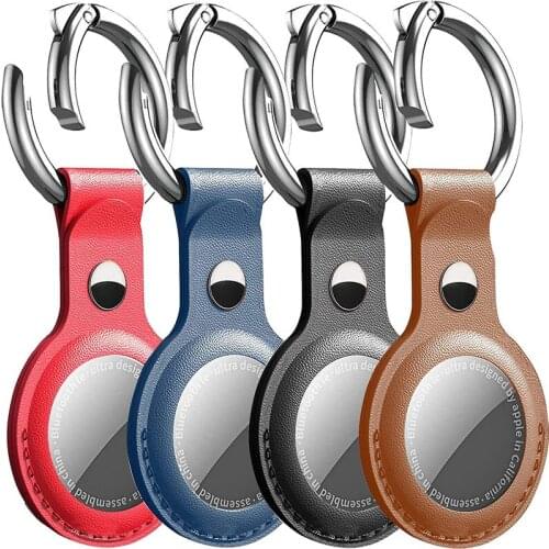 For Apple Airtag Case Soft Leather Locator Tracker Anti-lost For Airtags Protective Cover With Metal Keychain Ring Sleeve Design