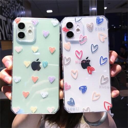Straight Edge Cute Love Heart Case For iPhone 11 12 Pro XS Max 7 8 Plus X XR 12 mini Transparent Camera Protection Back Cover