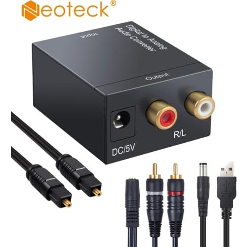 Neoteck Digital to Analog Audio Converter With 3.5mm to 2 RCA Cable Coax Coaxial Optical Toslink RCA R/L Converter Adapter