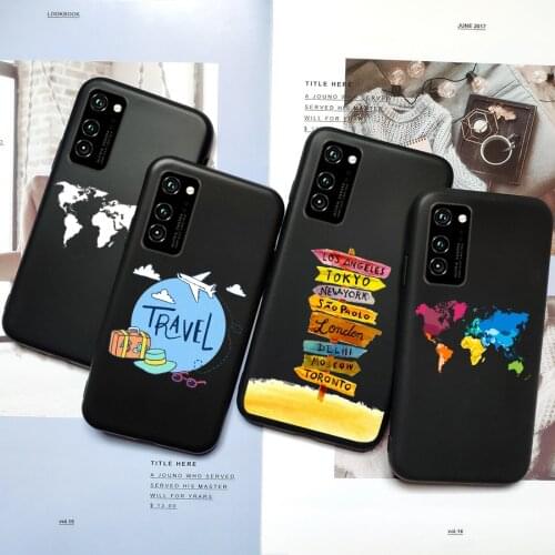 For Honor V30 Coque For Huawei Honor View 30 20 Pro 9X P30 Pro Lite P30Pro P Smart 2019 NOVA 5T Case Cover Travel Map Black TPU