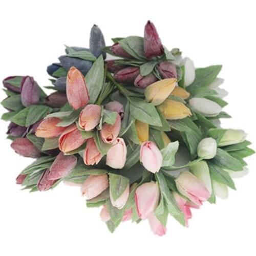 6PCS 14CM Long Mini Artificial Tulip Flower Family Garden Decoration Bouquet Birthday Party Wedding Decoration Fake Flowers