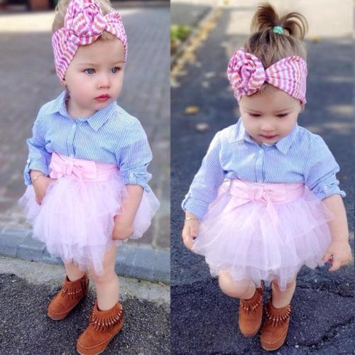 Kids Baby Girls clothes cotton Stripes T-shirt Top +Lace Tutu Skirt Outfits Set Clothes 2pcs