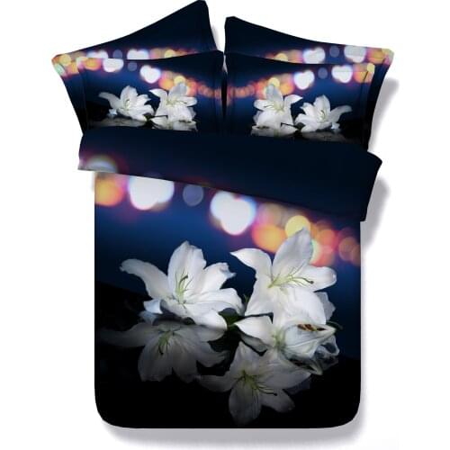 Black and white Floral bedclothes Fresh White Lily Flower print bedding sets queen size duvet cover set king elegant home decor
