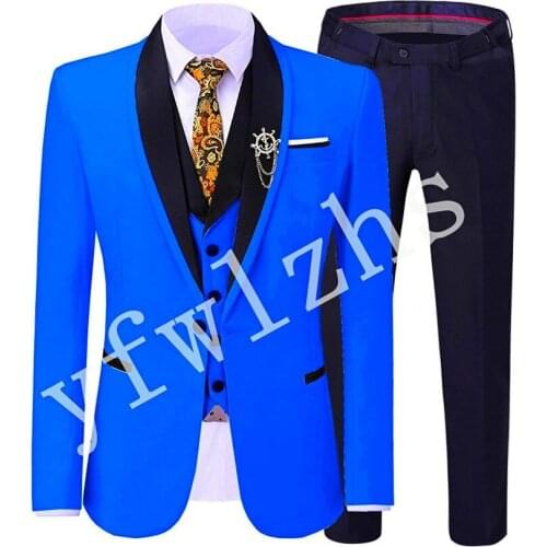 Handsome One Button Groomsmen Shawl Lapel Groom Tuxedos Wedding Dress Men Suits Blazer Prom Dinner (Jacket+Pants+Tie+Vest) A996