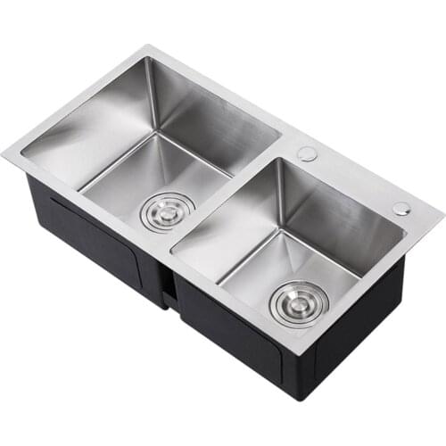 Stain Color Kitchen Sinks Brushed Stainless Steel Double Bowl Brushed Silver Above Counter Wash Dish Basin Thickness 1.0 Mm