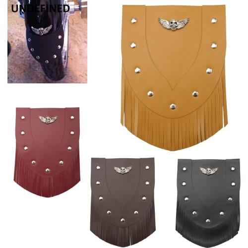 Motorcycle Skull Front Wing Fenders Mudguard Cover PU Leather w/ Tassel Fender Mud Guard Flap For Harley Softai Dyna Sportster