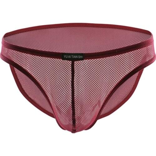 Men Sexy Briefs Mesh Breathable Elastic Low Waist Spandex Moisture Wicking Underwear U Convex Pouch Underpants Apparel