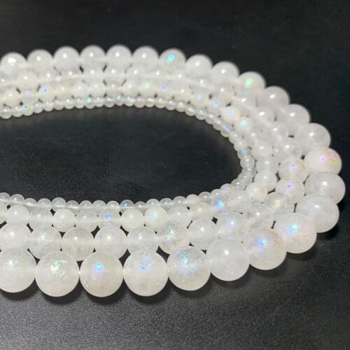 Wholesale Plated AB Color White Jades Loose Natural Round Stone Beads For Jewelry Making DIY Bracelet Necklace 4/6/8/10MM 15