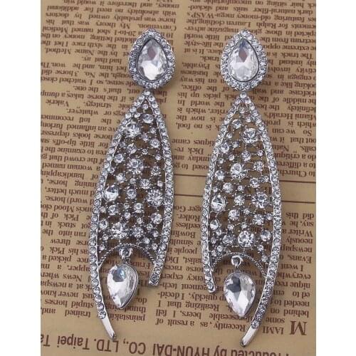 Wholesale Clear Blue Purple Rhinestone Long Drop Earrings Fashion Crystal Statement Earring Party Jewelry Accessories For Women