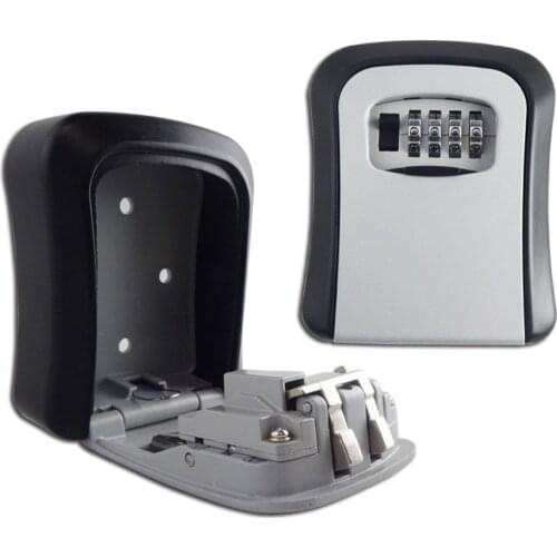 Outdoor Security Key Storage Lock Box Curved Wall Mount Holder 4 Digit Combination Password Keys Hook Organizer Boxes