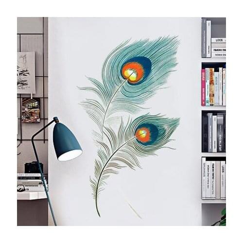 Feathers 65*100cm Peacock Creative Vinyl Wall Sticker Diy Artistic Poster Living Room Bedroom Home Decor Decals Wallpaper