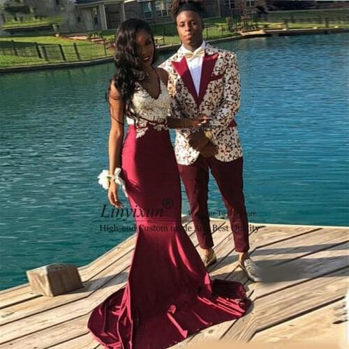 Burgundy Mermaid Prom Dresses Spaghetti Straps Lace Applique Black Girls Evening Party Gowns Custom Made Robe De Soiree