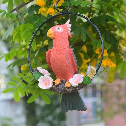 Resin Parrot Statue Wall Mounted Outdoor Garden Decoration Iron Pendant Animal Sculpture For Home Garden Decoration Ornament