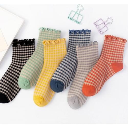 Striped Frilly Comfortable Soft Women Cute Cotton Socks