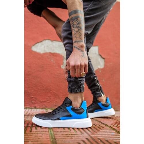 Knack Casual Male Sports Shoes Black Blue Color (White Bottom) showy Fashion Comfortable Stitching High Base Seasonal Luxury R10