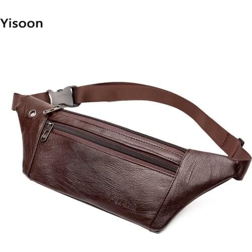 Mens Waist Packs Fanny Bags PU Leather Waist Belt Purse Fashion Wear Travel Camping Hiking Pocket Belly Pouch for Phone Coins
