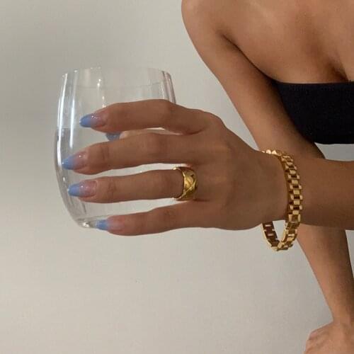 Titanium With 18 K Gold Watch Strap Statement Bracelet Women Stainless Steel Jewelry Chic Gown Japan South Korea Fashion