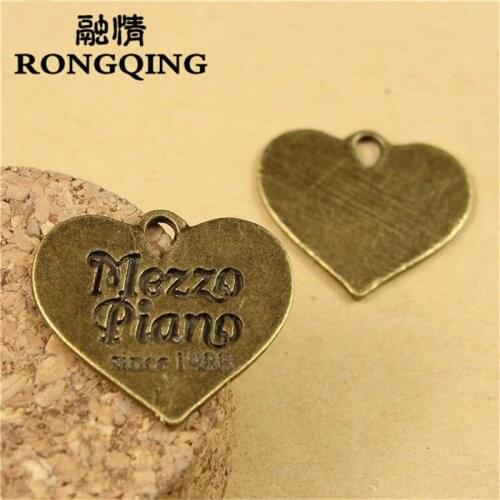RONGQING 60pcs/lot 23*21MM MEZZO PIANO Charms France Letter Square Bronze Letter Charms Pendant Accessories