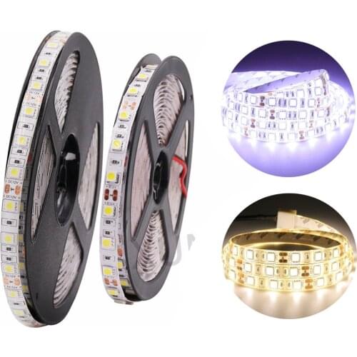 LED Strip Light 12V SMD5050 Led Tape Flexible 60Leds/m IP65 Waterproof Rope Lights 5M 300LEDs Indoor Lighting Warm White/White