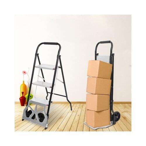 Dual use cart ladder Folding cargo trolley Household Aluminum alloy ladder Load for 80KG sturdy steel bracket Rubber wheels
