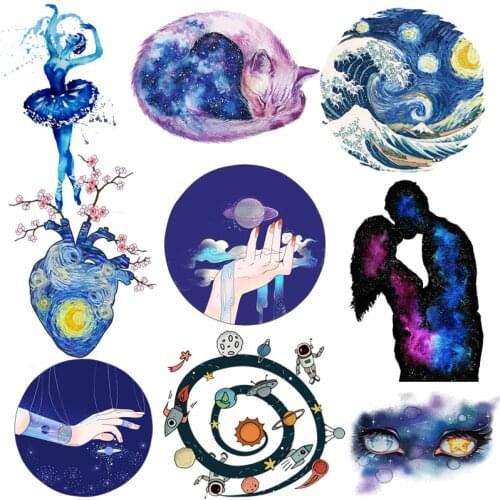 Van Gogh Iron On Transfers For Clothing Starry Sky Heat Transfer Planet Thermal Transfer For Clothes Applique Thermo Stickers