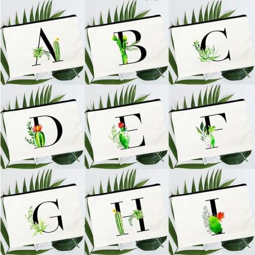 Tropical Plants Initials Letter Print Women Cosmetic Bags Clutch Travel Makeup Case Beauty Toiletry Organizer Pouch Pencil Bags