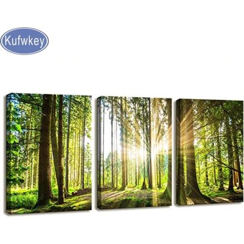 Home decoration diamond Mosaic Sunrise forest tree Diamond Embroidery triptych full diamond painting 5D Full Square round drill