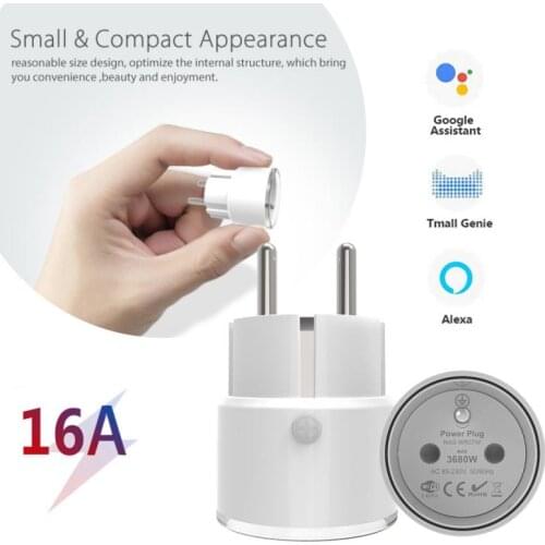 16A Tuya Mini Smart Plug WiFi Smart Socket FR Plug Type Power Monitor Wireless Control Compatible Alexa Google Home