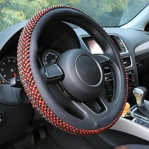 38cm Universal Wooden Red Beads Car Steering Wheel Cover Anti-Slip Summer Steering Covers for Toyota BMW VW