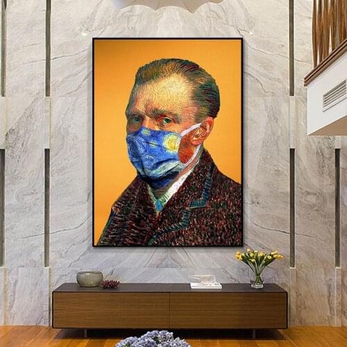 Van Gogh Wears A Blue Starry Sky Mask Canvas Painting Posters and Print Cuadros Wall Art Picture for Living Room Home Decoration