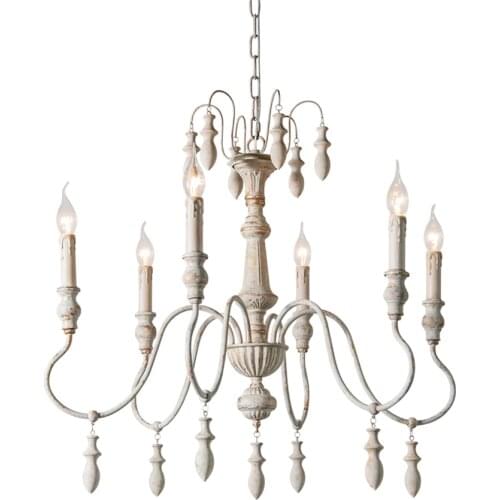 Vintage wood candlestick iron bar chandeliers lights country living room lamps bedroom study French Art Deco hanging lights E14