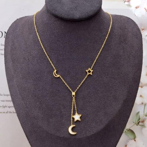 XIYANIKE 316L Stainless Steel Gold Color Star Moon Long Tassel Necklaces For Women Choker 2021 Trend Party Fashion Gift Jewelry