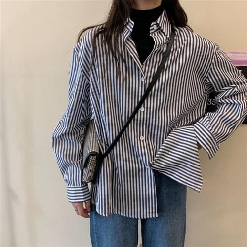 Bella Philosophy New All-match Preppy Style OL Chic Korean Long Sleeve Striped Shirt Oversize Harajuku BF Vintage Casual Blouse