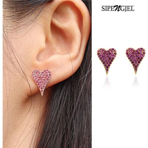 SIPENGJEL Rainbow Colored Love Heart Stud Earrings For Women Cute Romantic Elegant Jewelry Couple Handmade Gifts 2021