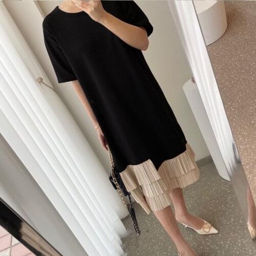 Color Patchwork summer woman dress O Neck High Waist Korean style holiday dresses women short Sleeves A-Line vestidos 2021