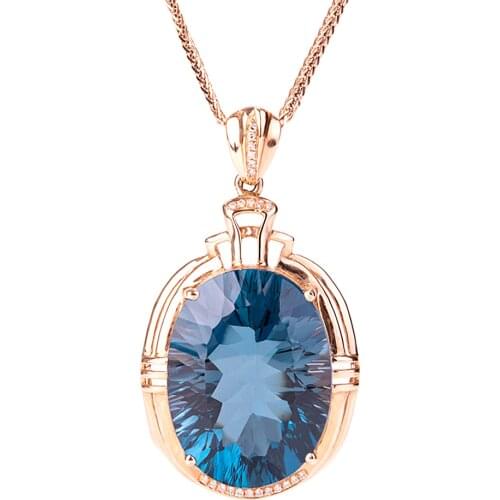 Vintage blue crystal topaz aquamarine gemstones diamonds women pendant necklaces 18k rose gold color choker jewelry bijoux gift