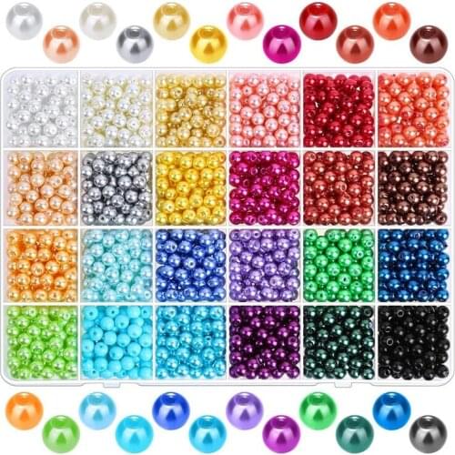 1680Pcs 6mm 24 Colors Round Pearls Beads with Holes for Jewelry Making Loose Spacer Beads for DIY Crafts Jewelry Making
