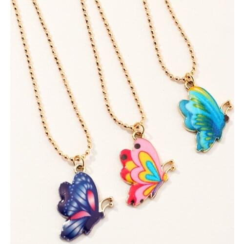 2020 Personality Colorful Butterfly Necklace Set Girls Spring Popular Gold Beads Chain Necklace Engagement Jewelry For Womens