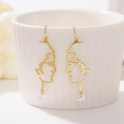2020 Trendy gold plated women shiny jewelry statement face drop earrings with stone