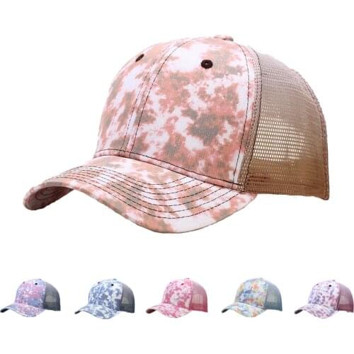 2021 Fashion Tie-Dyed Mesh Adjustable Baseball Cap for Men Womens Summer Breathable Outing Sun Hat Student Snapback Peacked Cap