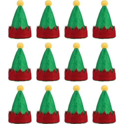 Amosfun 12pcs Mini Christmas Elf Caps Design Lollipop Hats Decors Nonwoven Candy Packing Hats Christmas Supplies for Home Shop