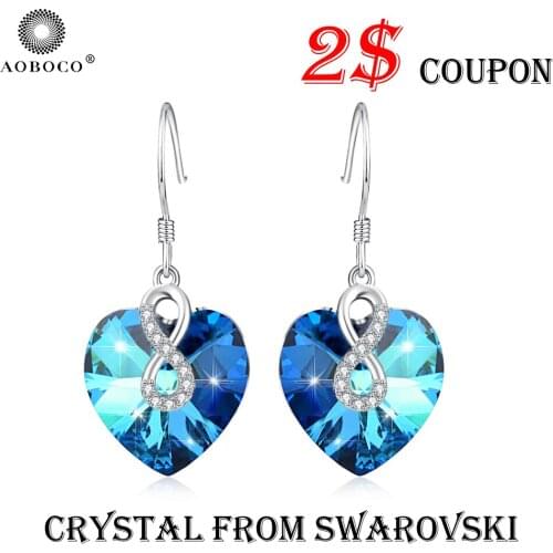 AOBOCO Fine Jewerly Infinite Blue Heart Drop Earrings , Crystal From Swarovski , With Gift Boxes For Women Girl Friend Popular