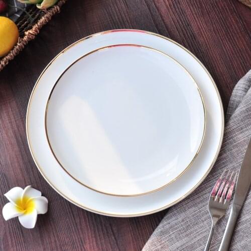 White Ceramic Tableware Jingdezhen Pure White Plate Home Kitchen Tableware Flat Dinner Plate